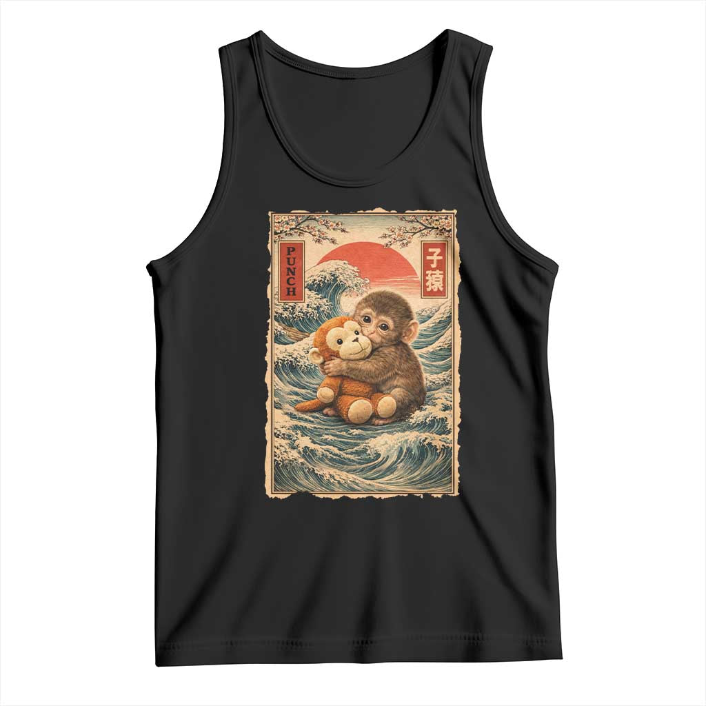 Kawaii Baby Monkey Punch Tank Top Vintage Japanese Graphic Cute Macaque Ukiyo-e TS10 Black Print Your Wear