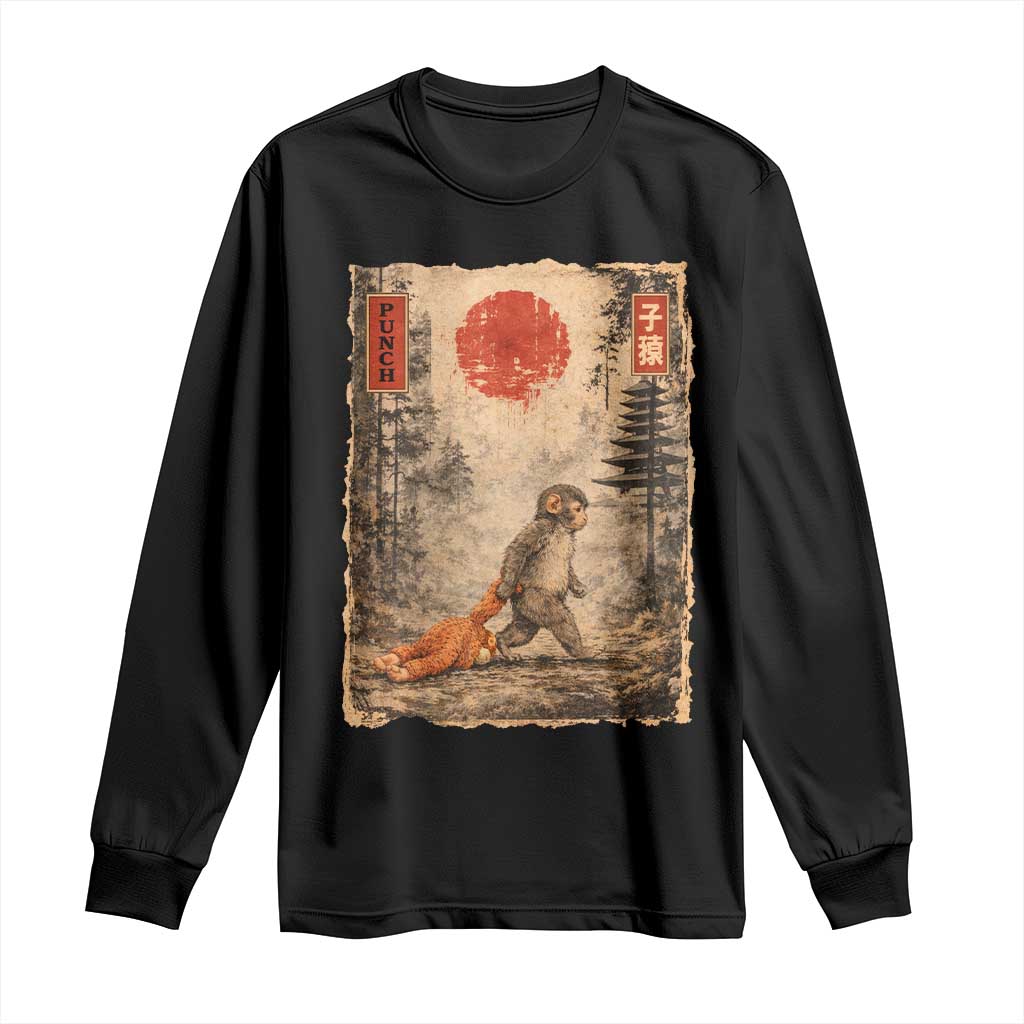 Vintage Japanese Baby Monkey Punch Long Sleeve Shirt Kawaii Macaque Ukiyo-e Art Funny TS10 Black Print Your Wear