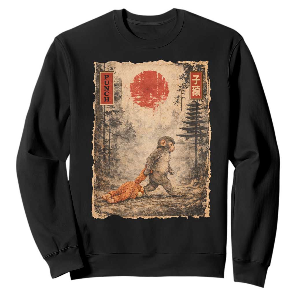 Vintage Japanese Baby Monkey Punch Sweatshirt Kawaii Macaque Ukiyo-e Art Funny TS10 Black Print Your Wear