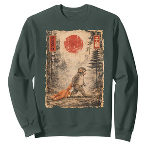 Vintage Japanese Baby Monkey Punch Sweatshirt Kawaii Macaque Ukiyo-e Art Funny TS10 Dark Forest Green Print Your Wear