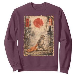 Vintage Japanese Baby Monkey Punch Sweatshirt Kawaii Macaque Ukiyo-e Art Funny TS10 Maroon Print Your Wear