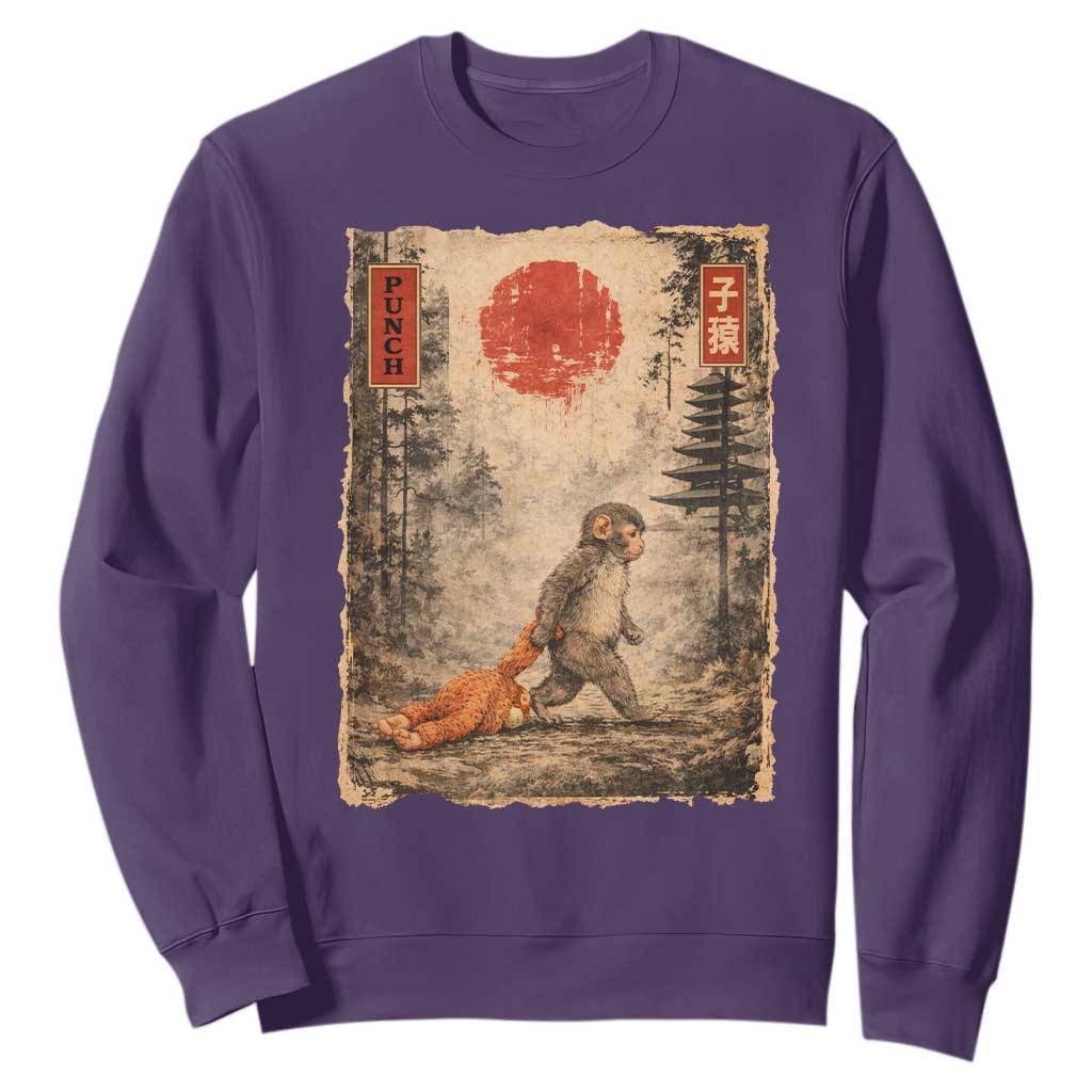 Vintage Japanese Baby Monkey Punch Sweatshirt Kawaii Macaque Ukiyo-e Art Funny TS10 Purple Print Your Wear