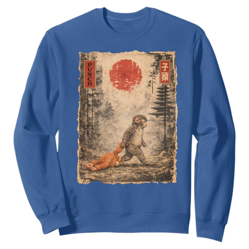 Vintage Japanese Baby Monkey Punch Sweatshirt Kawaii Macaque Ukiyo-e Art Funny TS10 Royal Blue Print Your Wear