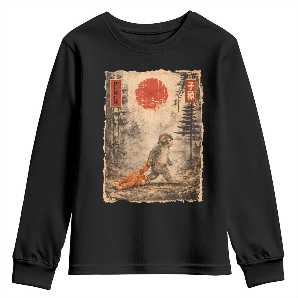 Vintage Japanese Baby Monkey Punch Youth Sweatshirt Kawaii Macaque Ukiyo-e Art Funny TS10 Black Print Your Wear