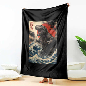 Japanese Dinosaur Throw Blanket Vintage Great Wave Monster Epic Giant Monster Ukiyo-e Style TS10 Print Your Wear