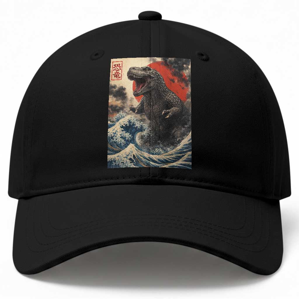 Japanese Dinosaur Baseball Cap Vintage Great Wave Monster Epic Giant Monster Ukiyo-e Style TS10 Print Your Wear