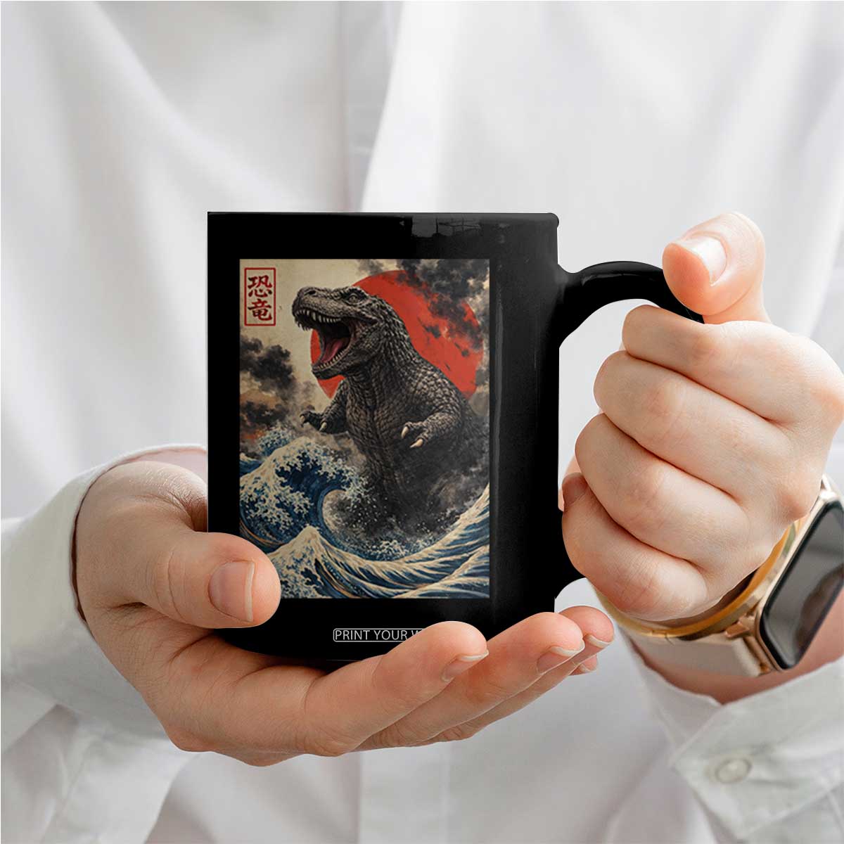 Japanese Dinosaur Coffee Mug Vintage Great Wave Monster Epic Giant Monster Ukiyo-e Style TS10 Print Your Wear