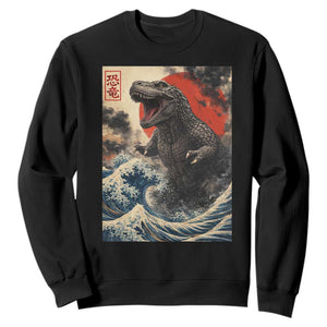 Japanese Dinosaur Sweatshirt Vintage Great Wave Monster Epic Giant Monster Ukiyo-e Style TS10 Black Print Your Wear