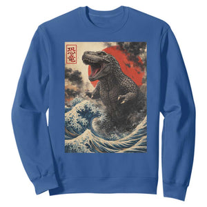 Japanese Dinosaur Sweatshirt Vintage Great Wave Monster Epic Giant Monster Ukiyo-e Style TS10 Royal Blue Print Your Wear