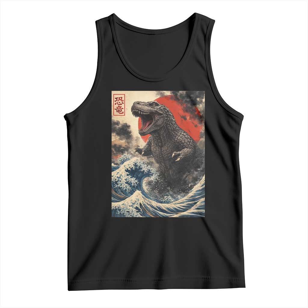 Japanese Dinosaur Tank Top Vintage Great Wave Monster Epic Giant Monster Ukiyo-e Style TS10 Black Print Your Wear