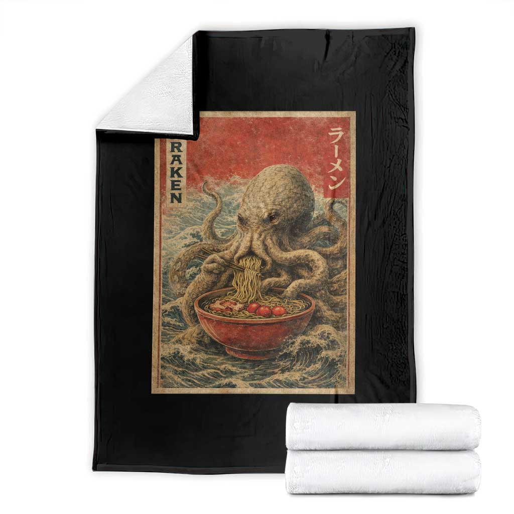 Sea Monster Eating Ramen Throw Blanket Vintage Graphic Japanese Lover Ukiyo-e Art TS10 Black Print Your Wear