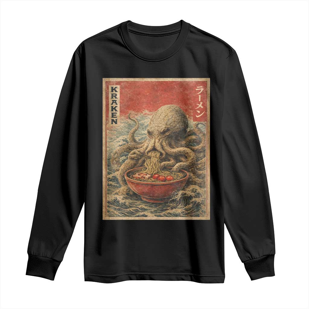 Sea Monster Eating Ramen Long Sleeve Shirt Vintage Graphic Japanese Lover Ukiyo-e Art TS10 Black Print Your Wear