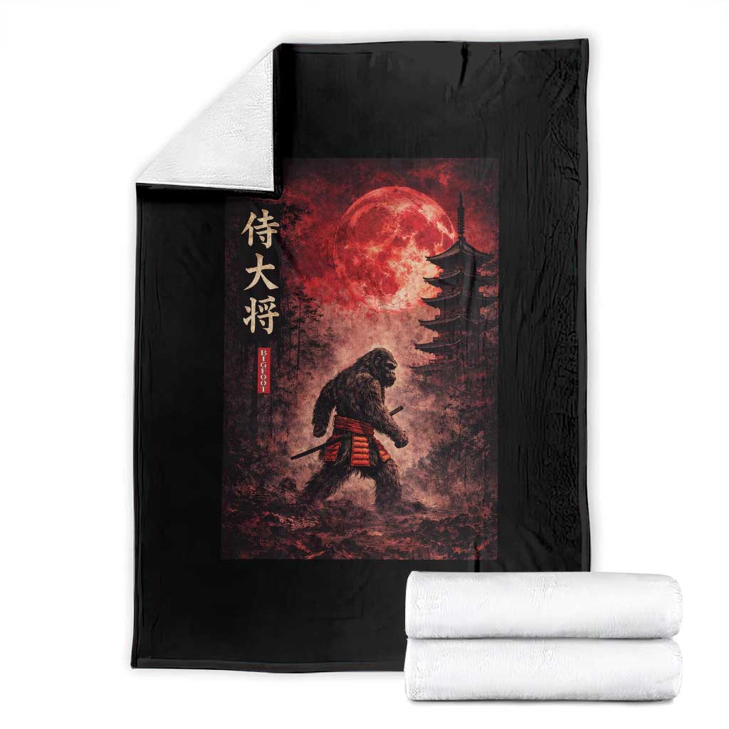 Samurai Bigfoot Throw Blanket Vintage Japanese Graphic Ukiyo-e Art Sasquatch Red Moon TS10 Black Print Your Wear