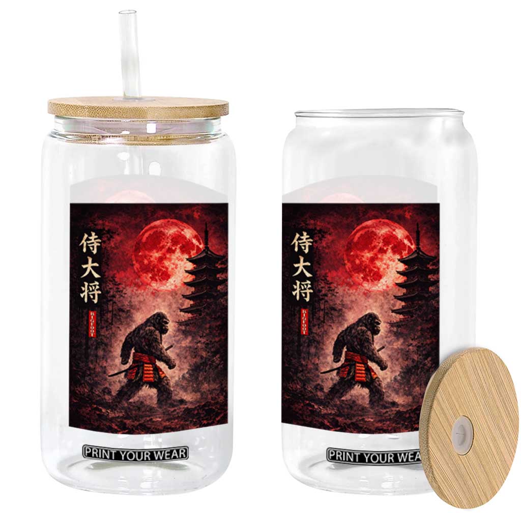 Samurai Bigfoot Glass Can Vintage Japanese Graphic Ukiyo-e Art Sasquatch Red Moon TS10 Print Your Wear