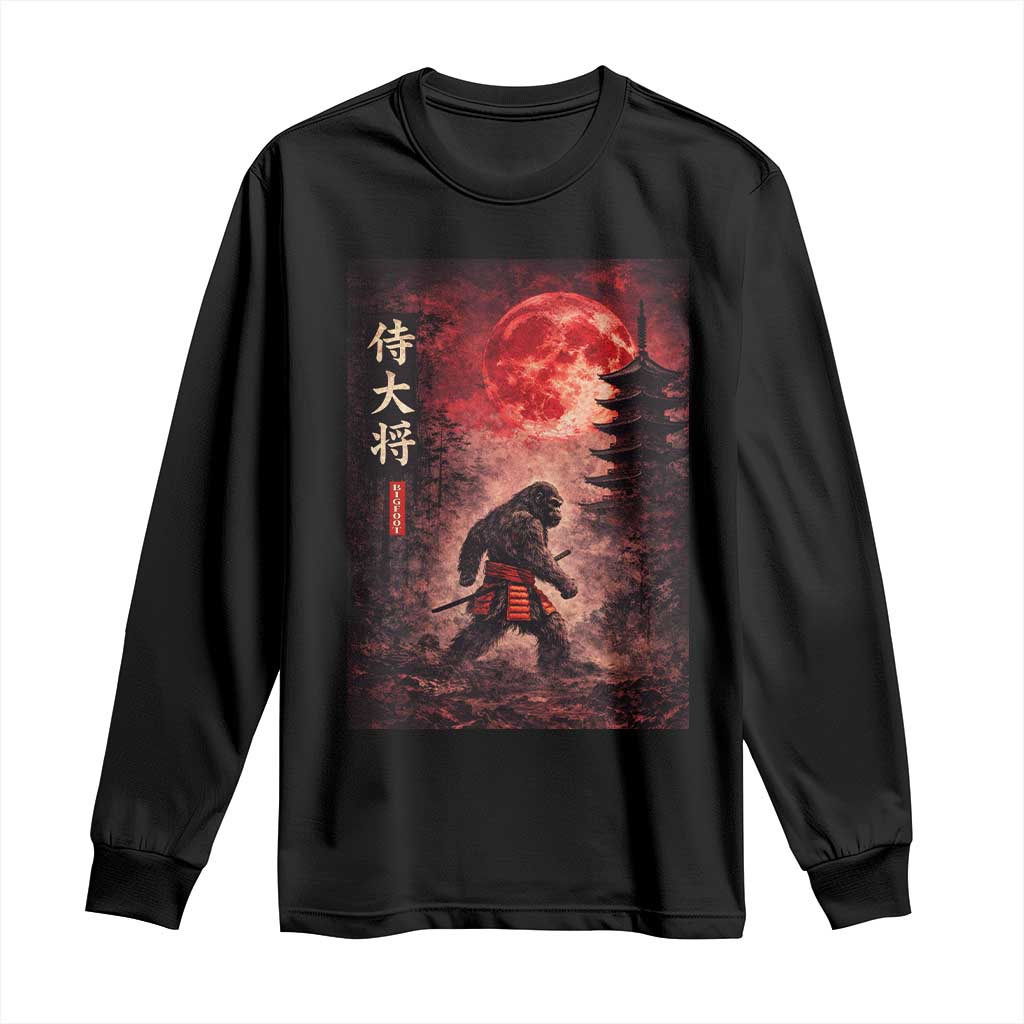 Samurai Bigfoot Long Sleeve Shirt Vintage Japanese Graphic Ukiyo-e Art Sasquatch Red Moon TS10 Black Print Your Wear
