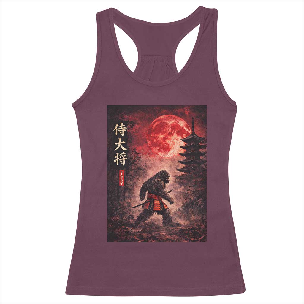 Samurai Bigfoot Racerback Tank Top Vintage Japanese Graphic Ukiyo-e Art Sasquatch Red Moon TS10 Maroon Print Your Wear