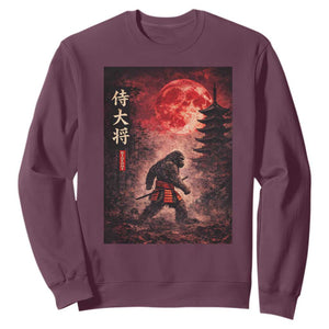 Samurai Bigfoot Sweatshirt Vintage Japanese Graphic Ukiyo-e Art Sasquatch Red Moon TS10 Maroon Print Your Wear