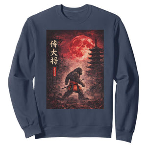 Samurai Bigfoot Sweatshirt Vintage Japanese Graphic Ukiyo-e Art Sasquatch Red Moon TS10 Navy Print Your Wear