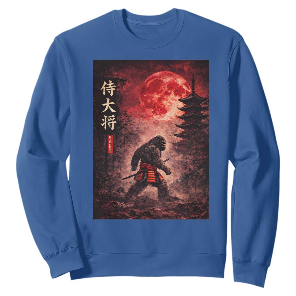 Samurai Bigfoot Sweatshirt Vintage Japanese Graphic Ukiyo-e Art Sasquatch Red Moon TS10 Royal Blue Print Your Wear