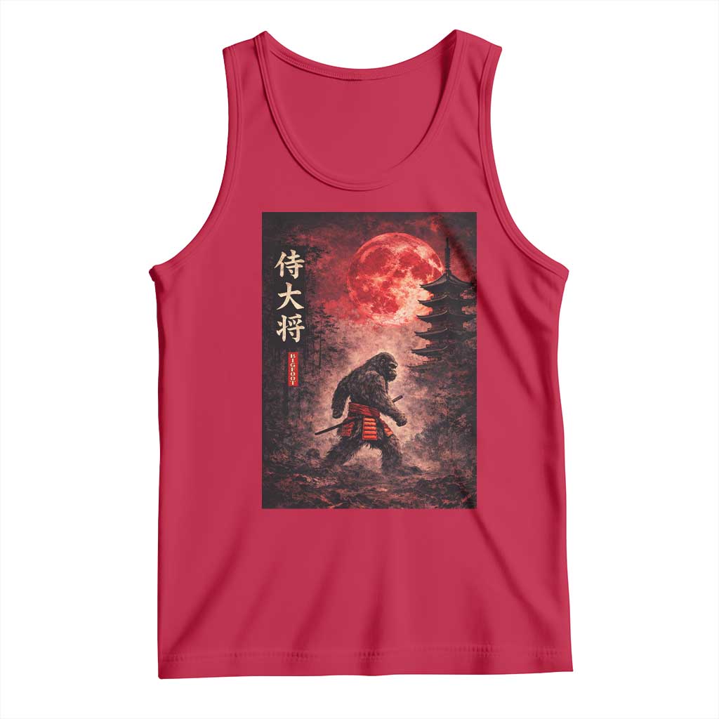 Samurai Bigfoot Tank Top Vintage Japanese Graphic Ukiyo-e Art Sasquatch Red Moon TS10 Red Print Your Wear
