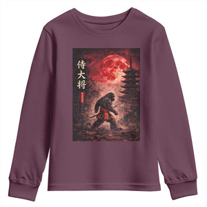 Samurai Bigfoot Youth Sweatshirt Vintage Japanese Graphic Ukiyo-e Art Sasquatch Red Moon TS10 Maroon Print Your Wear