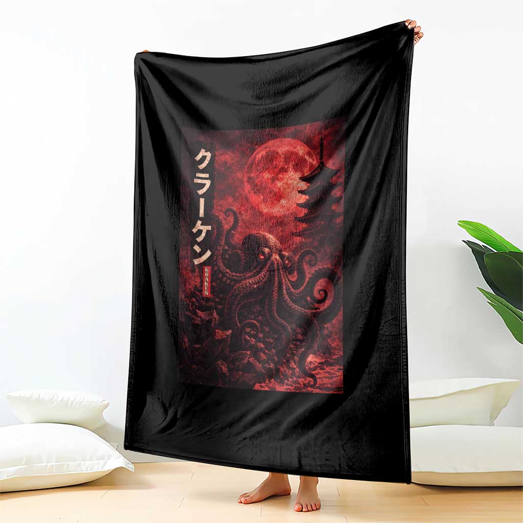 Vintage Sea Monster Throw Blanket Horror Japanese Octopus Mythology Temple Red Moon TS10 Print Your Wear
