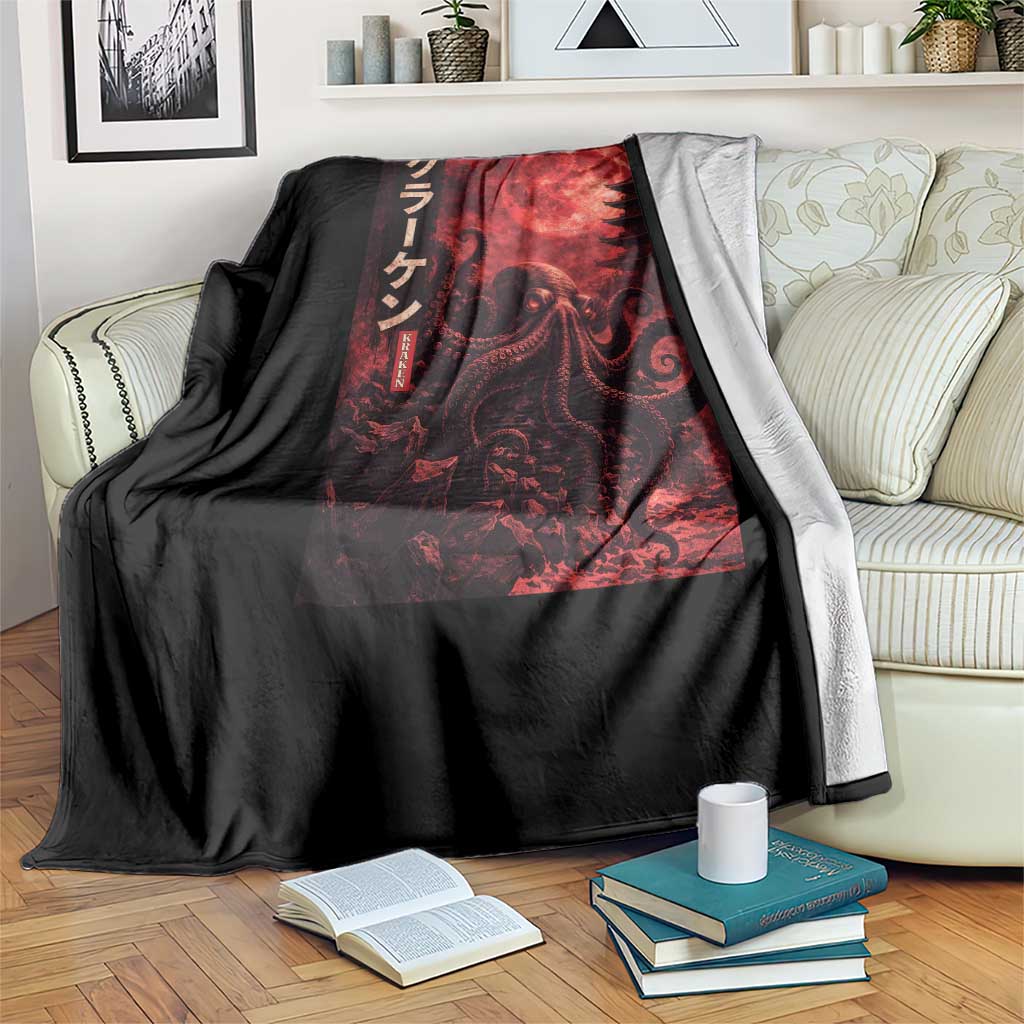 Vintage Sea Monster Throw Blanket Horror Japanese Octopus Mythology Temple Red Moon TS10 Print Your Wear