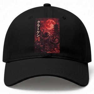 Vintage Sea Monster Baseball Cap Horror Japanese Octopus Mythology Temple Red Moon TS10 Print Your Wear