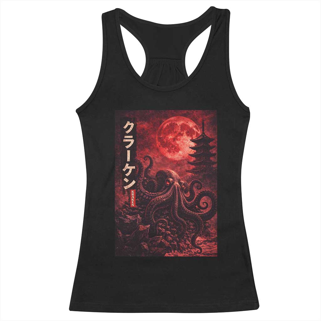Vintage Sea Monster Racerback Tank Top Horror Japanese Octopus Mythology Temple Red Moon TS10 Black Print Your Wear