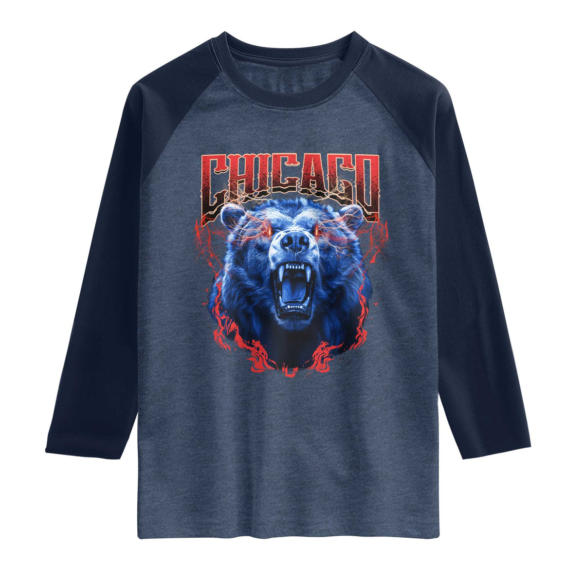 Retro Chicago Raglan Shirt Vintage Cub Bootleg Graphic Baseball Fans TS10 Heather Denim Navy Print Your Wear