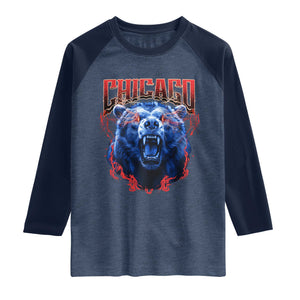 Retro Chicago Raglan Shirt Vintage Cub Bootleg Graphic Baseball Fans TS10 Heather Denim Navy Print Your Wear