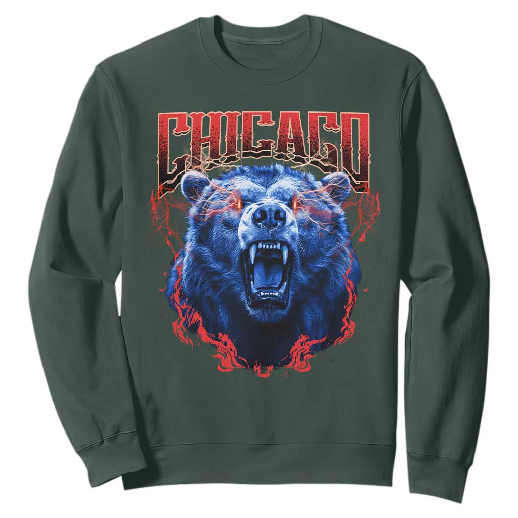 Retro Chicago Sweatshirt Vintage Cub Bootleg Graphic Baseball Fans TS10 Dark Forest Green Print Your Wear
