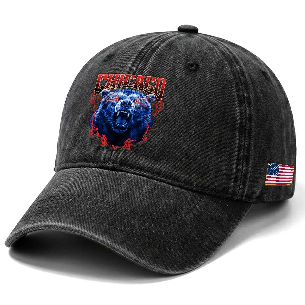 Retro Chicago Washed Cotton Baseball Cap Vintage Cub Bootleg Graphic Baseball Fans TS10 Print Your Wear