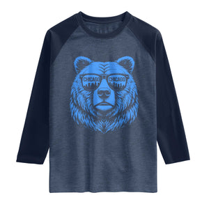 Vintage Chicago Raglan Shirt Cub With Sunglasses Baseball Fans TS10 Heather Denim Navy Print Your Wear