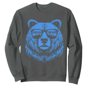 Vintage Chicago Sweatshirt Cub With Sunglasses Baseball Fans TS10 Dark Heather Print Your Wear