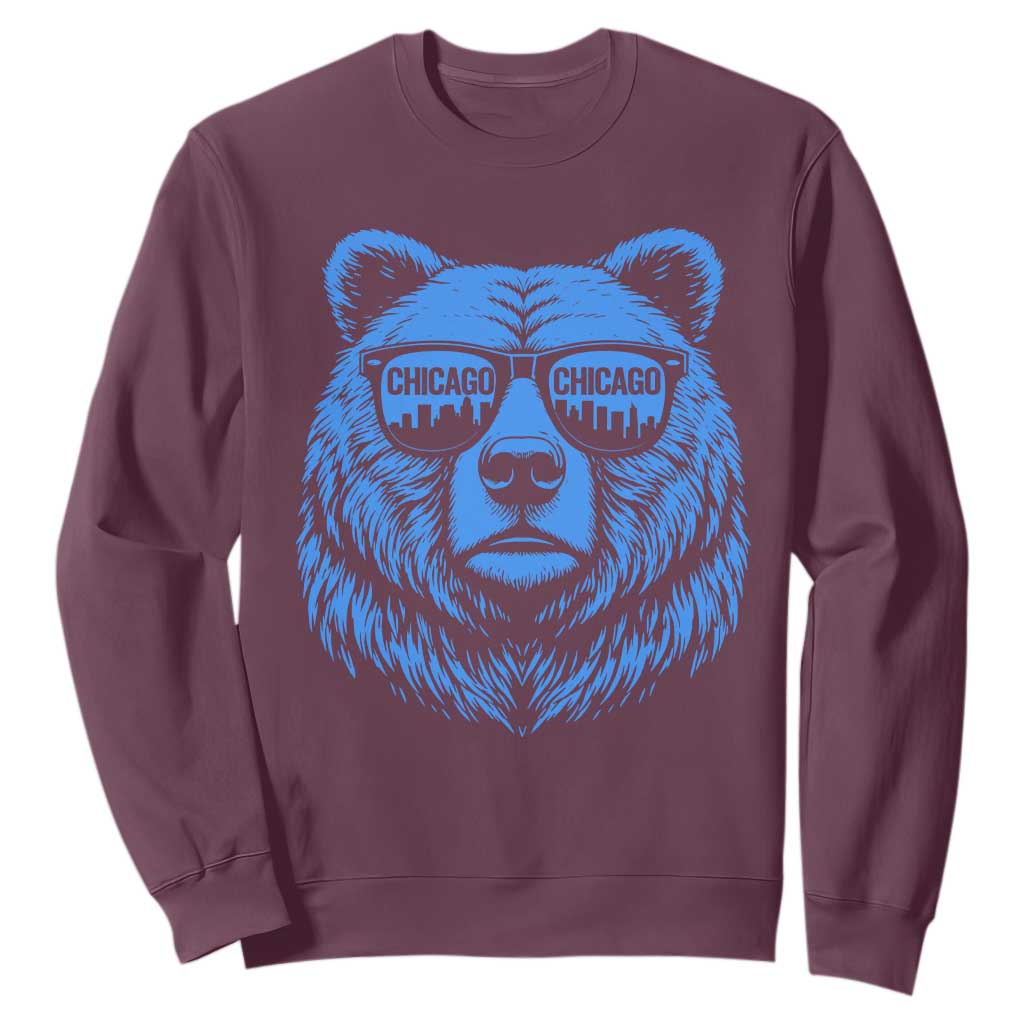 Vintage Chicago Sweatshirt Cub With Sunglasses Baseball Fans TS10 Maroon Print Your Wear