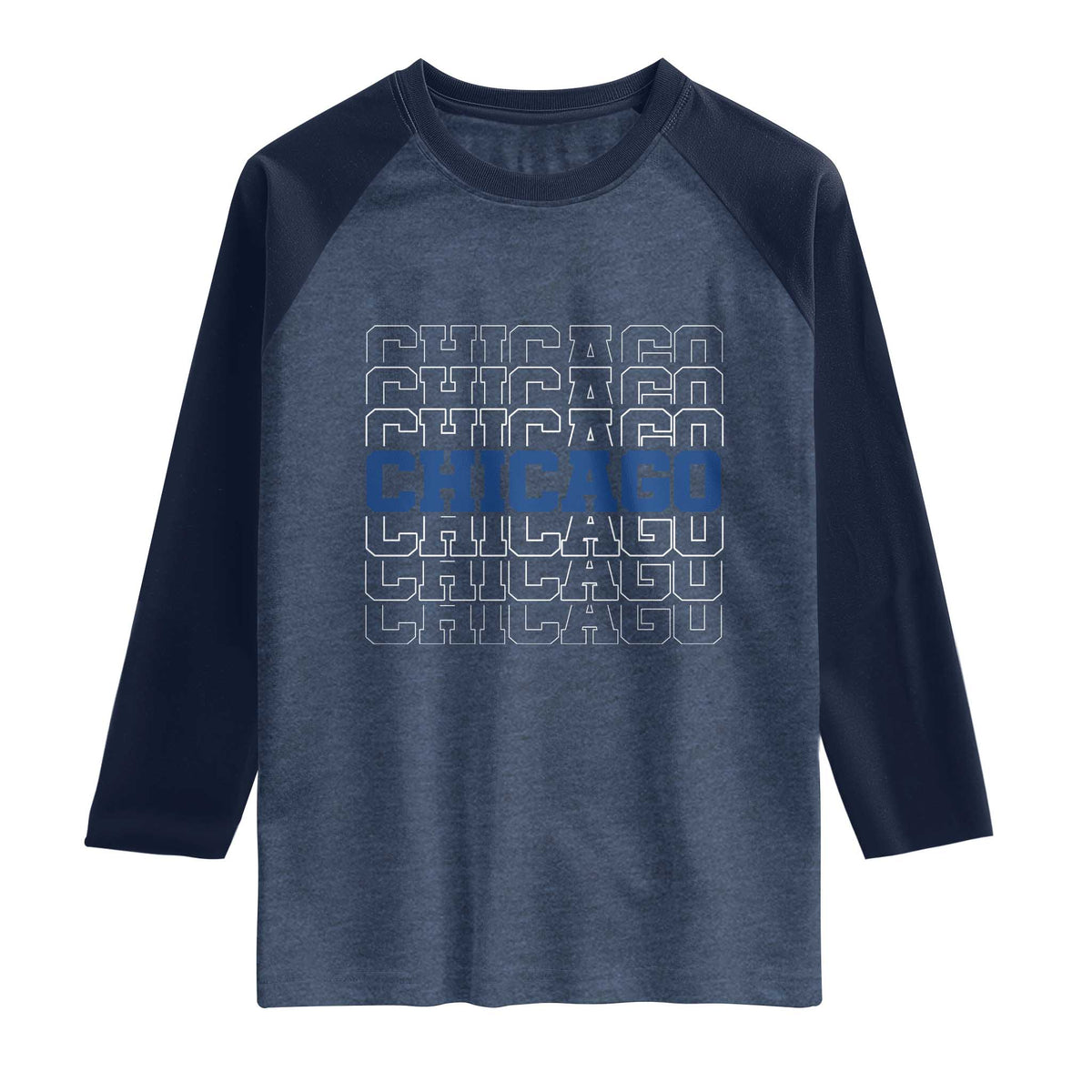 Vintage Chicago Graphic Raglan Shirt State Pride Baseball Lover TS10 Heather Denim Navy Print Your Wear