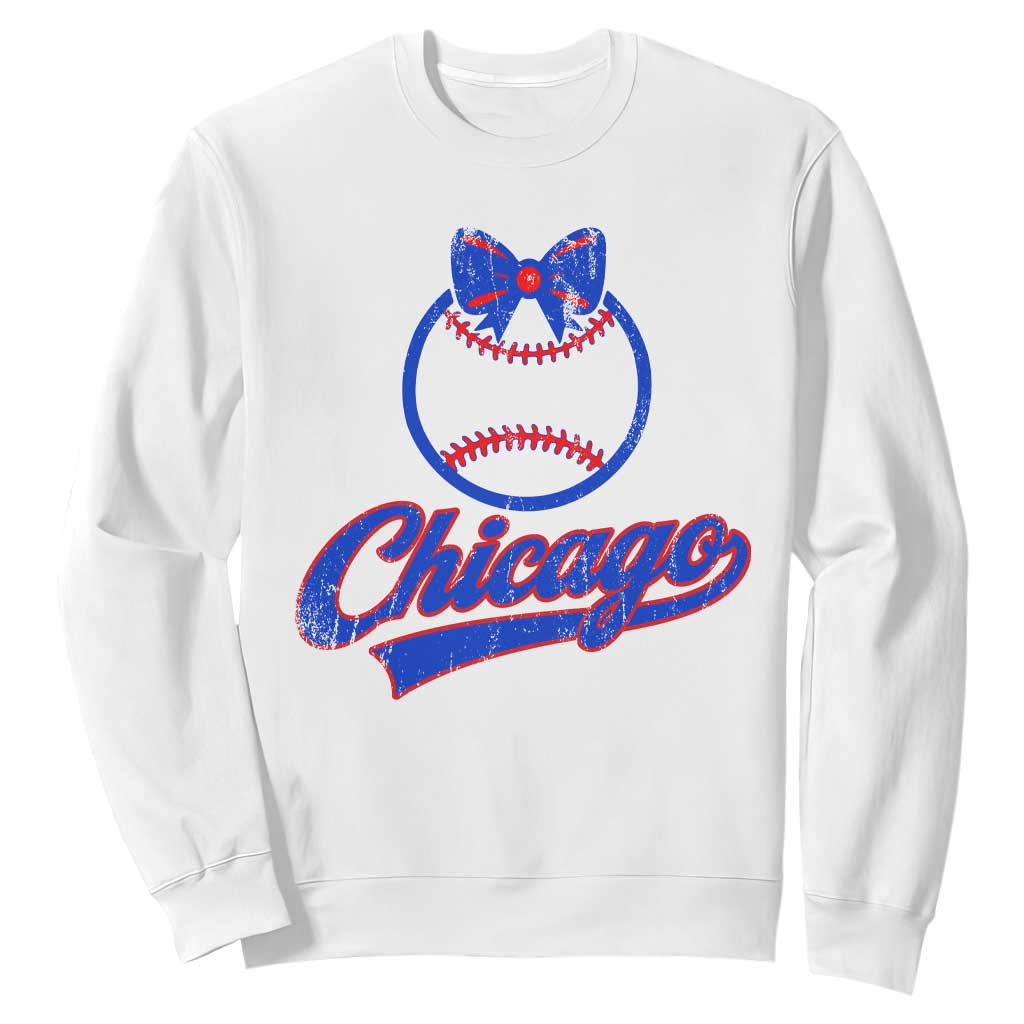 Chicago Coquette Bow Sweatshirt Cute Girls Kids Women Baseball Fans TS10 White Print Your Wear