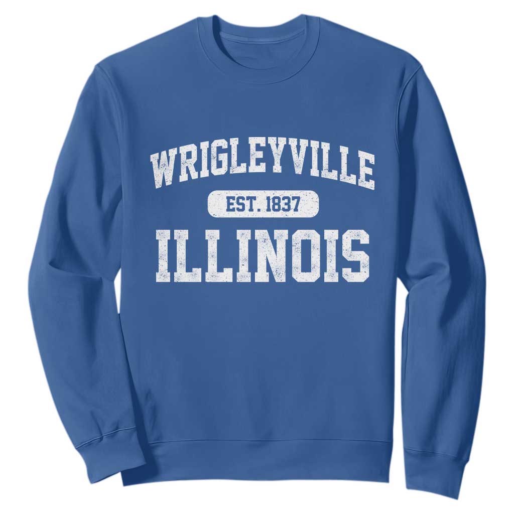 Wrigleyville Illinois Sweatshirt Vintage Chicago Classic Distressed Baseball Fan Gift TS10 Royal Blue Print Your Wear
