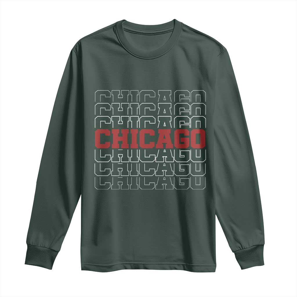 Vintage Chicago Graphic Long Sleeve Shirt US State Pride Baseball Lover TS10 Dark Forest Green Print Your Wear