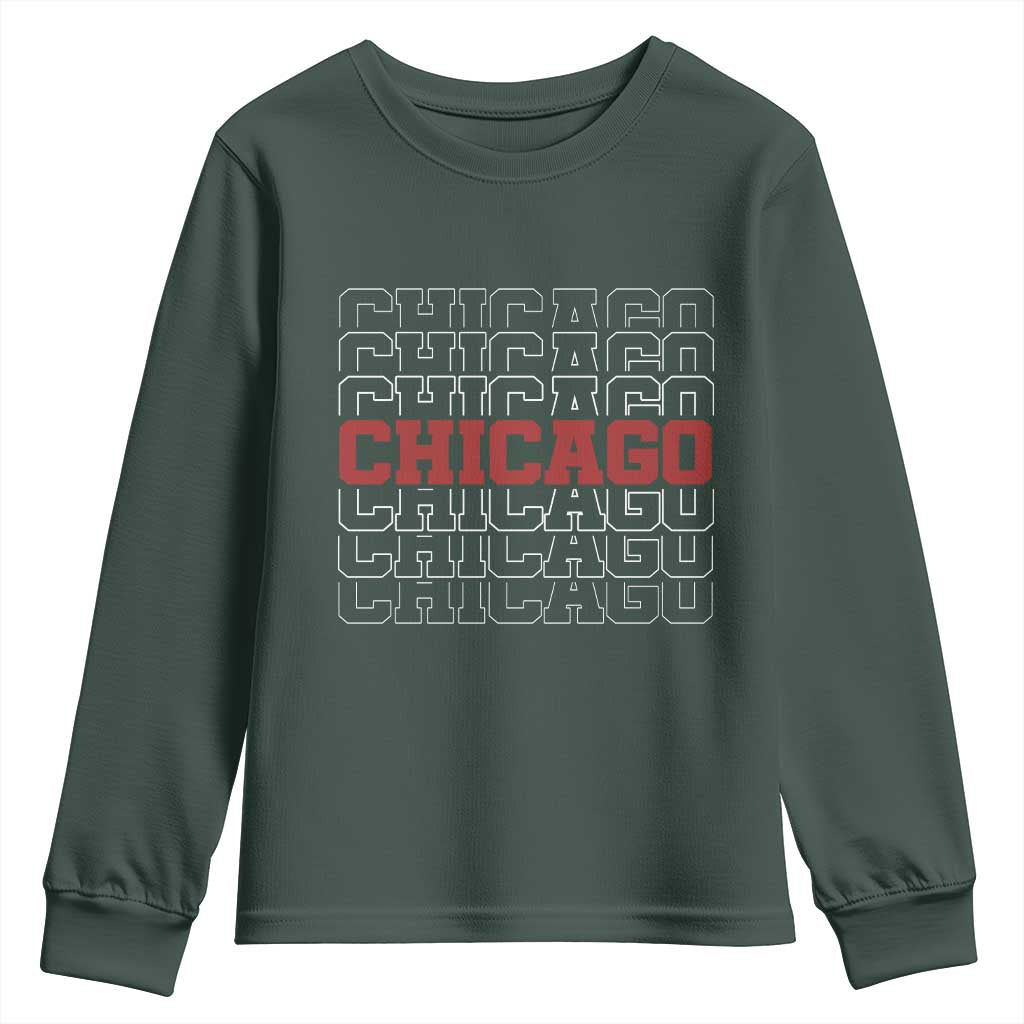Vintage Chicago Graphic Youth Sweatshirt US State Pride Baseball Lover TS10 Dark Forest Green Print Your Wear