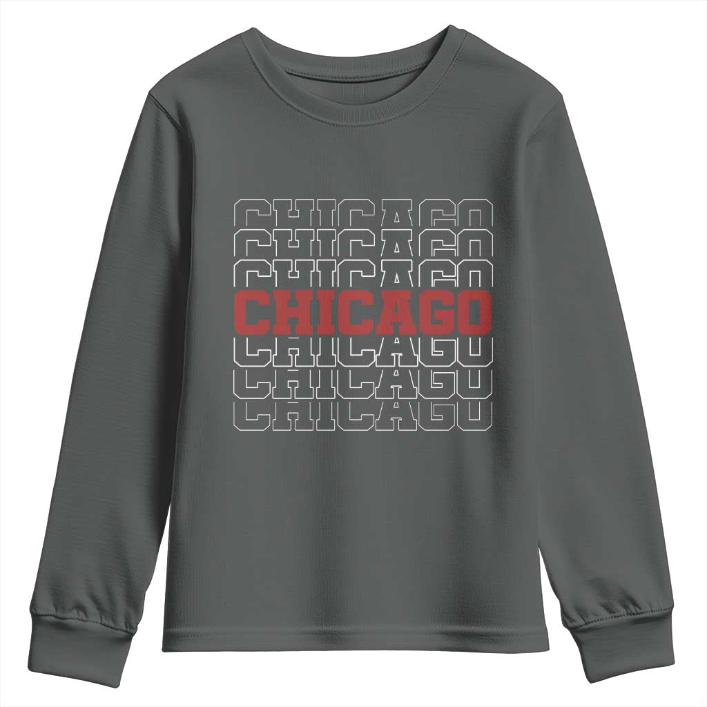 Vintage Chicago Graphic Youth Sweatshirt US State Pride Baseball Lover TS10 Dark Heather Print Your Wear