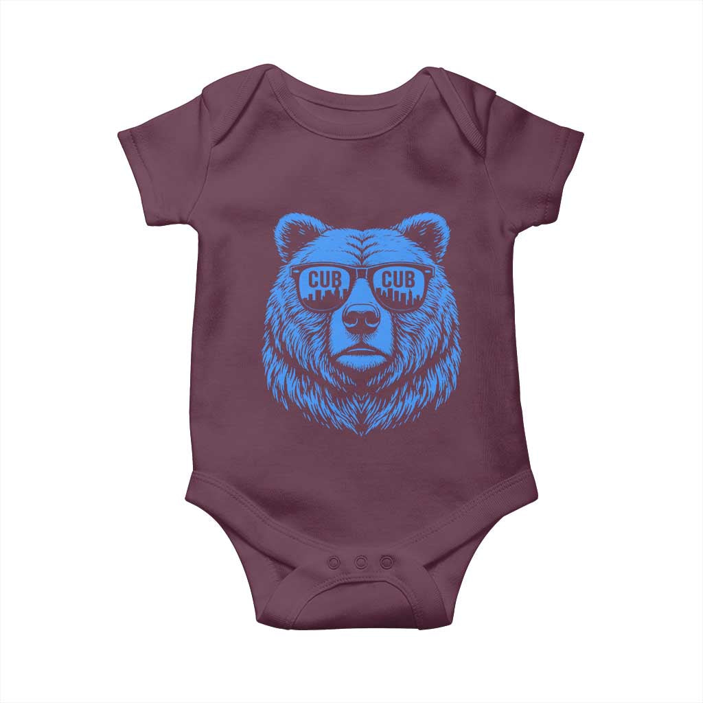 Vintage Cub Baby Onesie With Sunglasses Retro Baseball Fans TS10 Maroon Print Your Wear