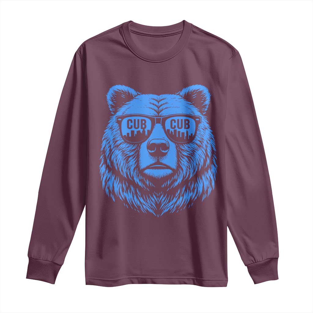 Vintage Cub Long Sleeve Shirt With Sunglasses Retro Baseball Fans TS10 Maroon Print Your Wear