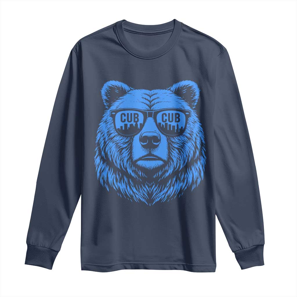 Vintage Cub Long Sleeve Shirt With Sunglasses Retro Baseball Fans TS10 Navy Print Your Wear