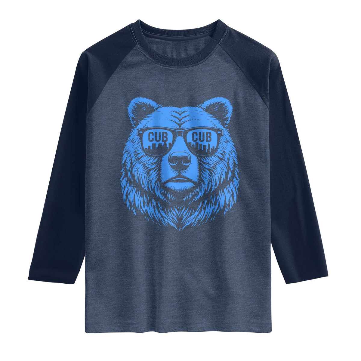 Vintage Cub Raglan Shirt With Sunglasses Retro Baseball Fans TS10 Heather Denim Navy Print Your Wear