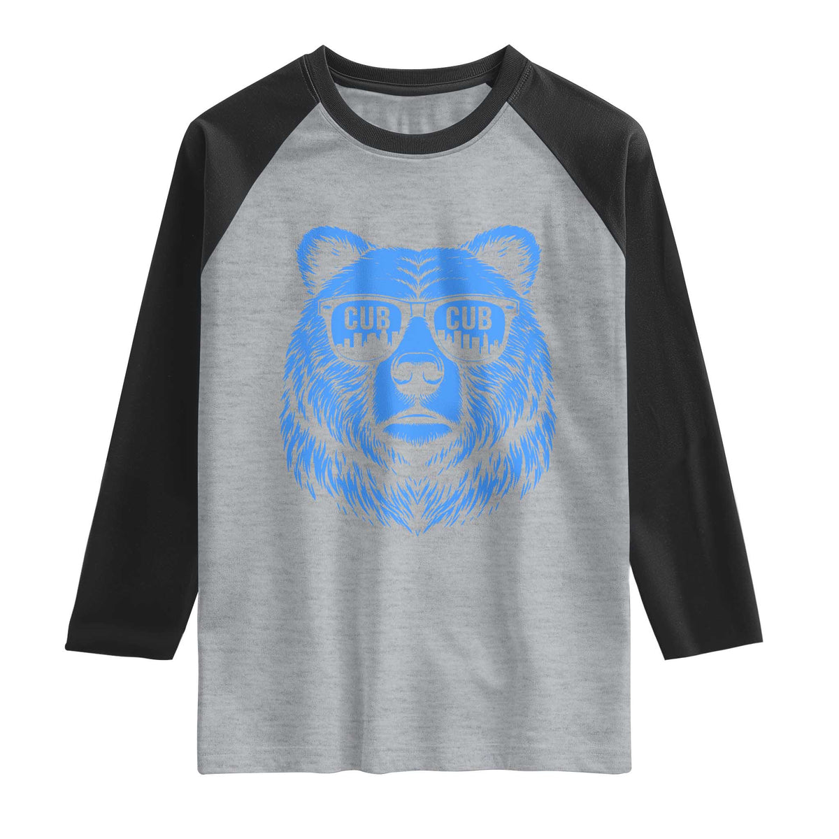 Vintage Cub Raglan Shirt With Sunglasses Retro Baseball Fans TS10 Heather Gray Black Print Your Wear
