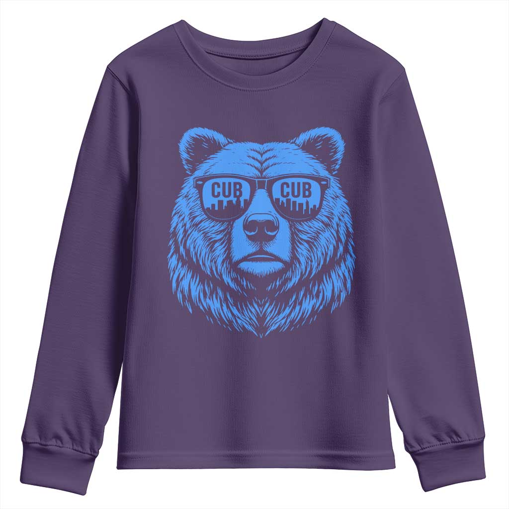 Vintage Cub Youth Sweatshirt With Sunglasses Retro Baseball Fans TS10 Purple Print Your Wear