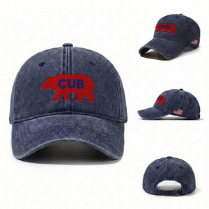 Vintage Cub Washed Cotton Baseball Cap Retro Sports Bear Baseball Fans TS10 Washed Cap Universal Fit Navy Print Your Wear