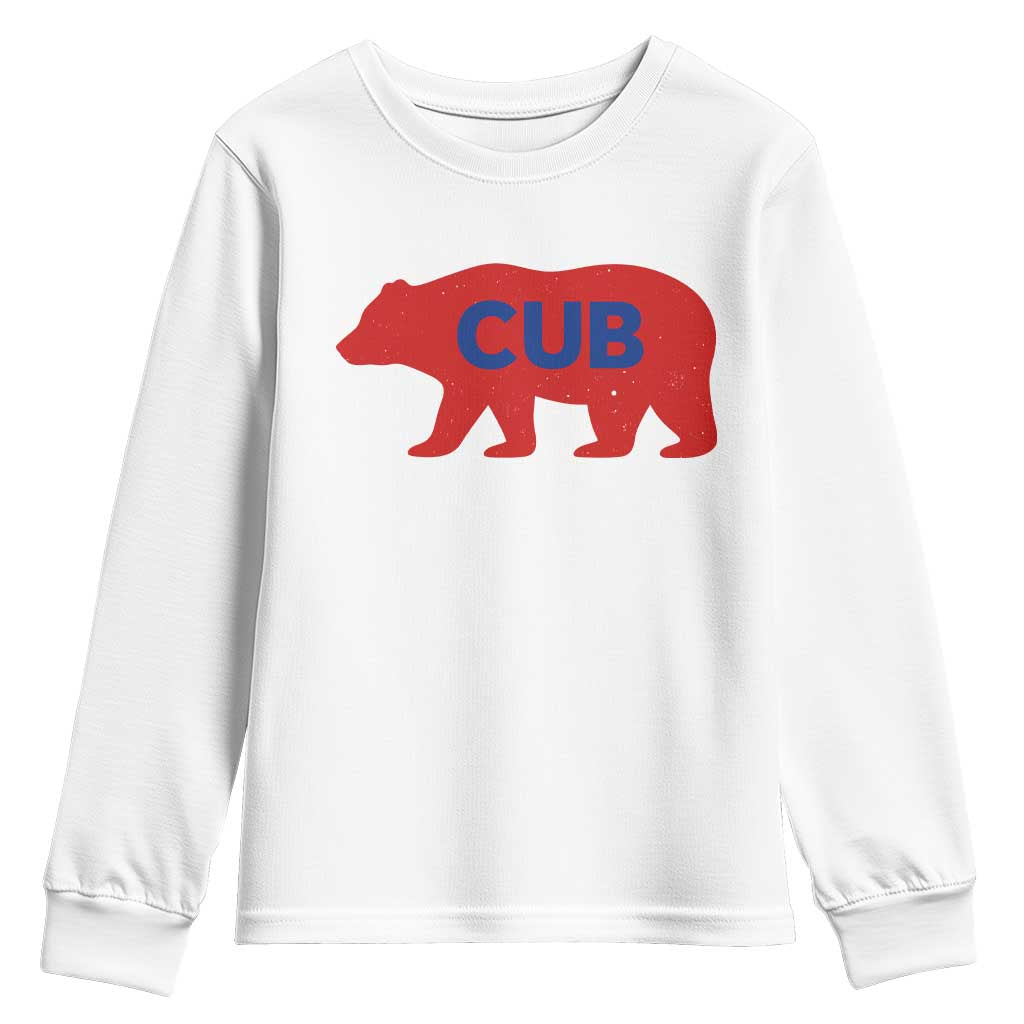 Vintage Cub Youth Sweatshirt Retro Sports Bear Baseball Fans TS10 White Print Your Wear